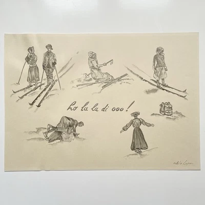 Estampa vintage de esportes de inverno Natalie Lapage esqui patinação no gelo caprichoso alpino - Imagem 1 de 4