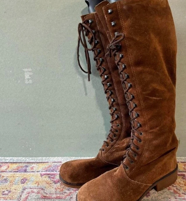 Vintage Lace Up Suede Boots  - Image 1 of 4