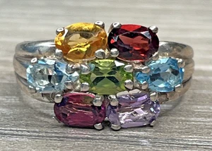 Vintage Regenbogen CZ Multi Color Blume Cluster Sterling Silber 925 Ring Gr. 9 5,7 g - Bild 1 von 15