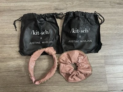 Kitsch x Justine Marjan Pink Faux Leather & Gold Cuban Link Headband & Scrunchie - Image 1 of 4