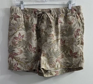 Cynthia Rowley Large Womens 100% Linen Floral Leaf Print Shorts Pull On Coastal - Picture 1 of 9
