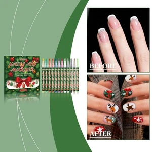 12 X Christmas Nail Art Pens Set Nail Art Graffiti Pen Drawing Painting Pen - Picture 1 of 27