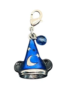 Disney Mickey Mouse Sorcerer Hat Charm pendant Fantasia Blue Enamel silver tone - Picture 1 of 11