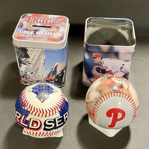 Lot of 2: 2009 Philadelphia Phillies Cole Hamels MVP Turkey Hill Baseball & Bank Cover