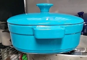 KitchenAid Porcelain Enamel Cookware Turquoise Blue 3-Qt Casserole WL339  - Picture 1 of 7