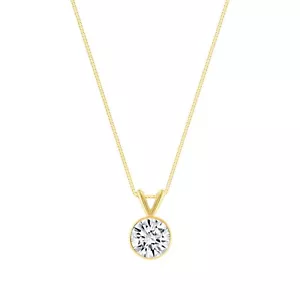 IGI E/VVS 1.5 Ct Round Lab Created Grown Diamond Bezel Necklace 14K Yellow Gold - Picture 1 of 3