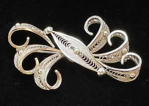 Silber 925 Sorrent Brosche filigran Sterling signiert Vintage Anstecknadel MCM Mid Century - Bild 1 von 10