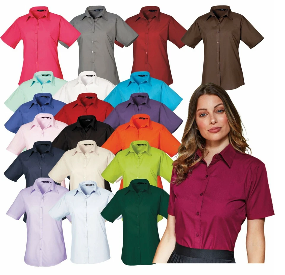 Premier Womens Short Sleeve Poplin Blouse Formal Easy Care Shirt Staff Work Wear - Image 1 of 4