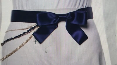 Ремень Chanel темно-синий шелк/кожа размер 90 никогда не носился. Темно-синий с цепочкой/жемчугом. - Изображение 1 из 4