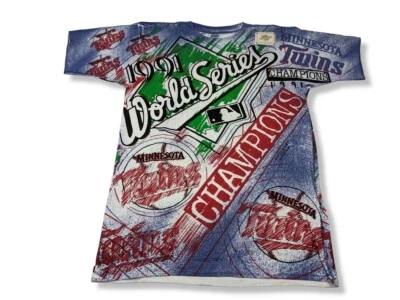 VTG 90s Minnesota Twins Graffiti AOP Shirt L MLB Baseball MN NOS Rare Retro - Image 1 of 4