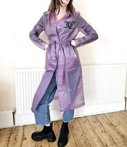 Juicy Couture Trench Coat Rain Waterproof Size S 8 10 Purple Belted Long - Picture 1 of 12