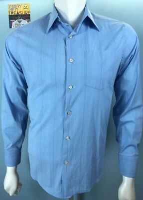 Mens Club Monaco Small Arctic Blue Solid w/ Light Blue Pin-Striped Cotton+ Shirt - Image 1 of 4