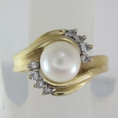 ANILLO SEÑORA ORO AMARILLO 14K PERLAS Y DIAMANTES 0.12TDW 4.2G Foto 1 de 4