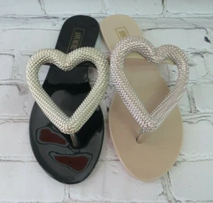 Jelly Sandal "LAUREL" Women's Thong Flip Flop Slip On w/Big Heart - Ann More - Picture 1 of 7