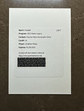 2023 Panini Legacy Futures #14 Jonathan Mingo Silver Patch Auto Redemption Card