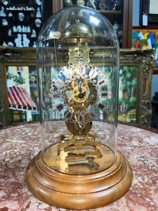 1960s Kieninger Mantel Top Brass Skeleton Analog Clock w/ Key Glass Dome Germany - Picture 1 of 24