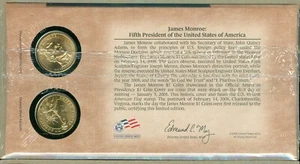 Juego de 2 monedas James Monroe 2008-D/P $1 acuñadas en el primer día de acuñación - Imagen 1 de 1