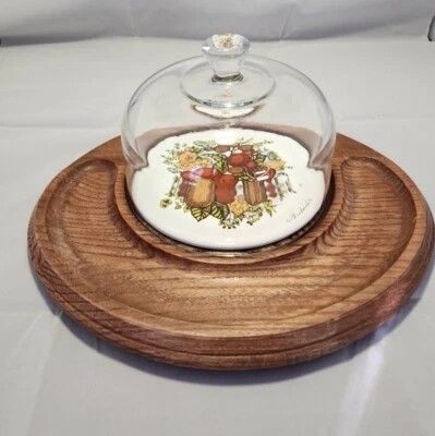 Vintage 1970's Goodwood Oval Cheese Tray with Glass Cover Teakwood Cottage Core Foto 1 de 4