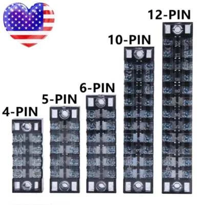 Dual Row Screw Terminal Electric Barrier Strip Block 600V 15A 3/4/5/6/10/12 Pins - Image 1 of 4