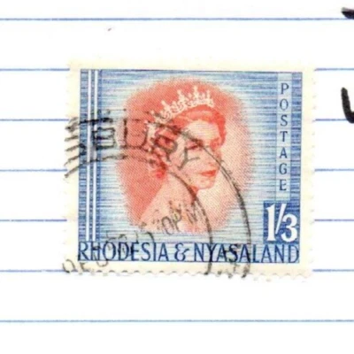 RHODESIA Sc150 Reina Isabel II usado 1954 Ultra Vermilion 1 chelín 3 peniques Foto 1 de 4
