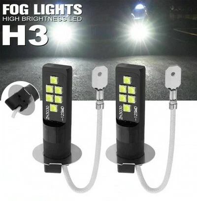 Ampoules H3 LED 12 SMD Blanc 6500K pour feux anti Brouillard Auto Moto 12V - Photo 1/3