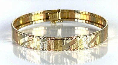 Hermosa pulsera italiana Aurafin de oro amarillo, blanco y rosa de 14K Foto 1 de 4