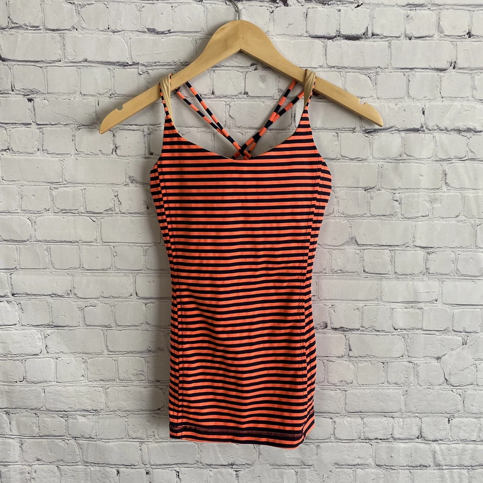Lululemon Women’s Free To Be Tank Top Orange Yoga Running Striped Size 4 - Image 1 of 2