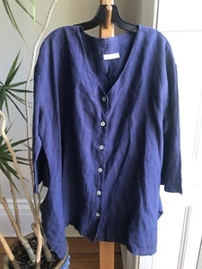 Bryn Walker NWOT Heavy Linen Boho Jacket Blue Medium Lagenlook Top Bin-Q - Picture 1 of 7