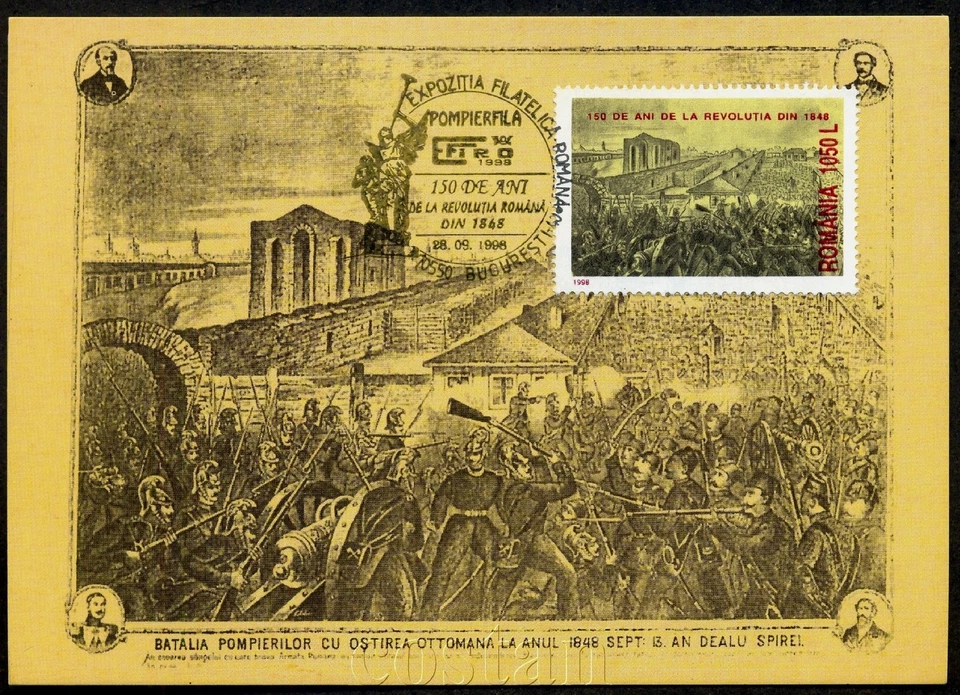 Bomberos Combatientes Ejército Turco 1998, Revolución de 1848, Bucarest, Rumania, 5341, FDC Foto 1 de 1