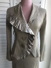 OUT OF XILE VINTAGE TEXTURED OATMEAL ASYMMETRIC RUFFLE JACKET - SIZE 10 S