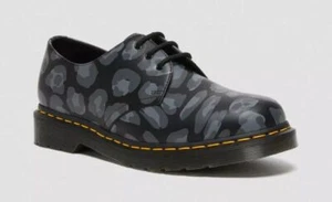 Dr. Martens 3 Loch 1461 Black Distorted Leopard Polished Smooth - Picture 1 of 42