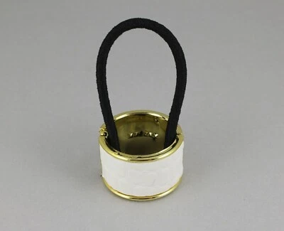 White ponytail holder cuff faux leather gator hinged gold hair tie genie - Image 1 of 4