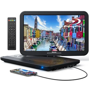 17.6" Portable Blu ray DVD Player 15.4" 1080P Swivel Screen USB SD Dolby Audio - Picture 1 of 14