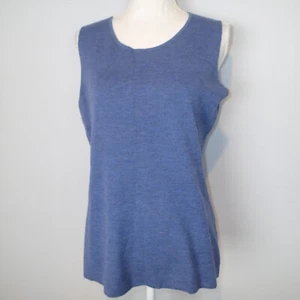 Eileen Fisher Knit Top Womens Medium Blue Merino Wool Sleeveless Mom - Picture 1 of 13