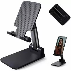 BLACK PORTABLE MOBILE PHONE STAND DESKTOP HOLDER TABLE DESK MOUNT SMARTPHONES - Picture 1 of 3