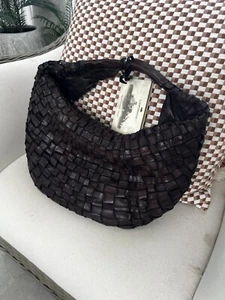 Campomaggi Italian Woven Leather Edera Shoulder Bag Dark Brown BNWT RRP $1240 - Picture 1 of 9