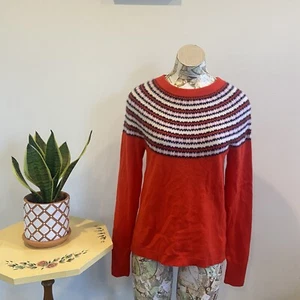 J Crew 100% Cashmere Medium Red Fair Isle Sweater - Picture 1 of 8