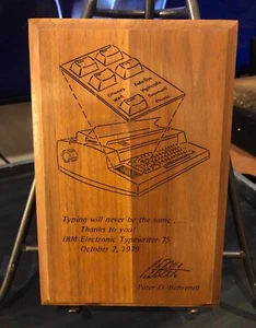 VTG Oct 1979 Rare IBM Employee Souvenir Wooden Plaque *Electronic Typewriter 75* - Picture 1 of 6