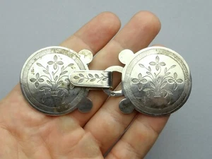 Antique Silver Cape Cloak Buckle. Flowers Belt, Button. French Art Nouveau. - Picture 1 of 8