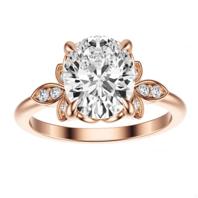 Anillo de compromiso de boda solitario de diamantes VVS1 ovalado de 2,40 quilates de oro rosa de 14 quilates Foto 1 de 4