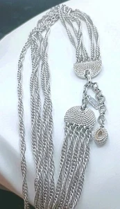 Collana Monet Vintage Tono Argento Multifilo Catena Strato Scoop Collo - Foto 1 di 10