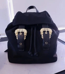 Versace Jeans Couture Backpack Womens Black baroque Gold Buckle Nylon rucksack - Picture 1 of 17