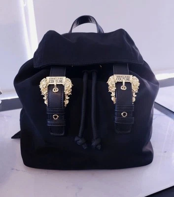 Versace Jeans Couture Mochila Mujer Negro Barroco Hebilla Nylon Mochila Bolso Foto 1 de 4