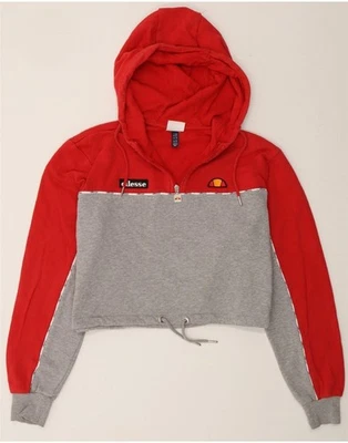 ELLESSE Womens Oversized Crop Hoodie Jumper UK 12 Medium Red Colourblock CU45 - Изображение 1 из 4