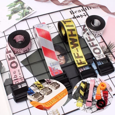 OFF Cinturón Amarillo Blanco Lona Bordado Cinturón Hombre Mujer Cintura Decoración