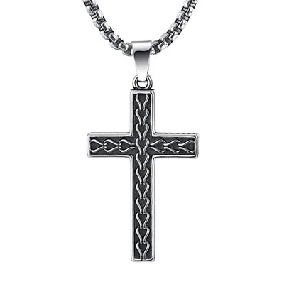 Classic Black Mens Titanium Cross Necklace Pendant,22.5 Rolo Curb Chain by - Image 1 of 4