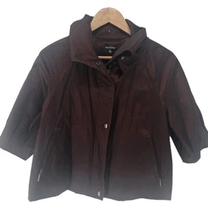 Samuel Dong elegante glänzende weinrote strukturierte Damenjacke mit durchgehendem Reißverschluss Mantel Large - Bild 1 von 6