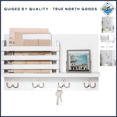 Soporte para llaves y correo duradero montado en la pared con diseño de estante rústico - Fácil instalación Foto 1 de 4