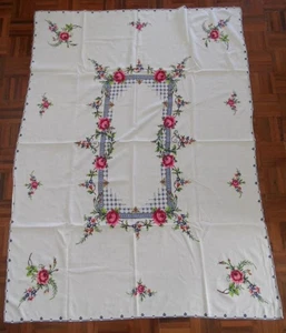 Vintage Floral Roses Cross Stitch Embroidery Tablecloth Floral Roses 164cm x 120 - Picture 1 of 5