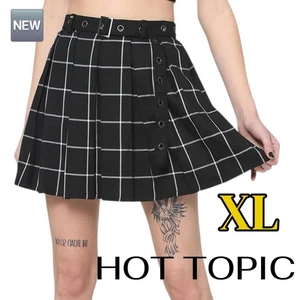 🆕️ Neu Hot Topic schwarz & weiß karierter Faltenrock mit Ösengürtel - MEDIUM  - Bild 1 von 16